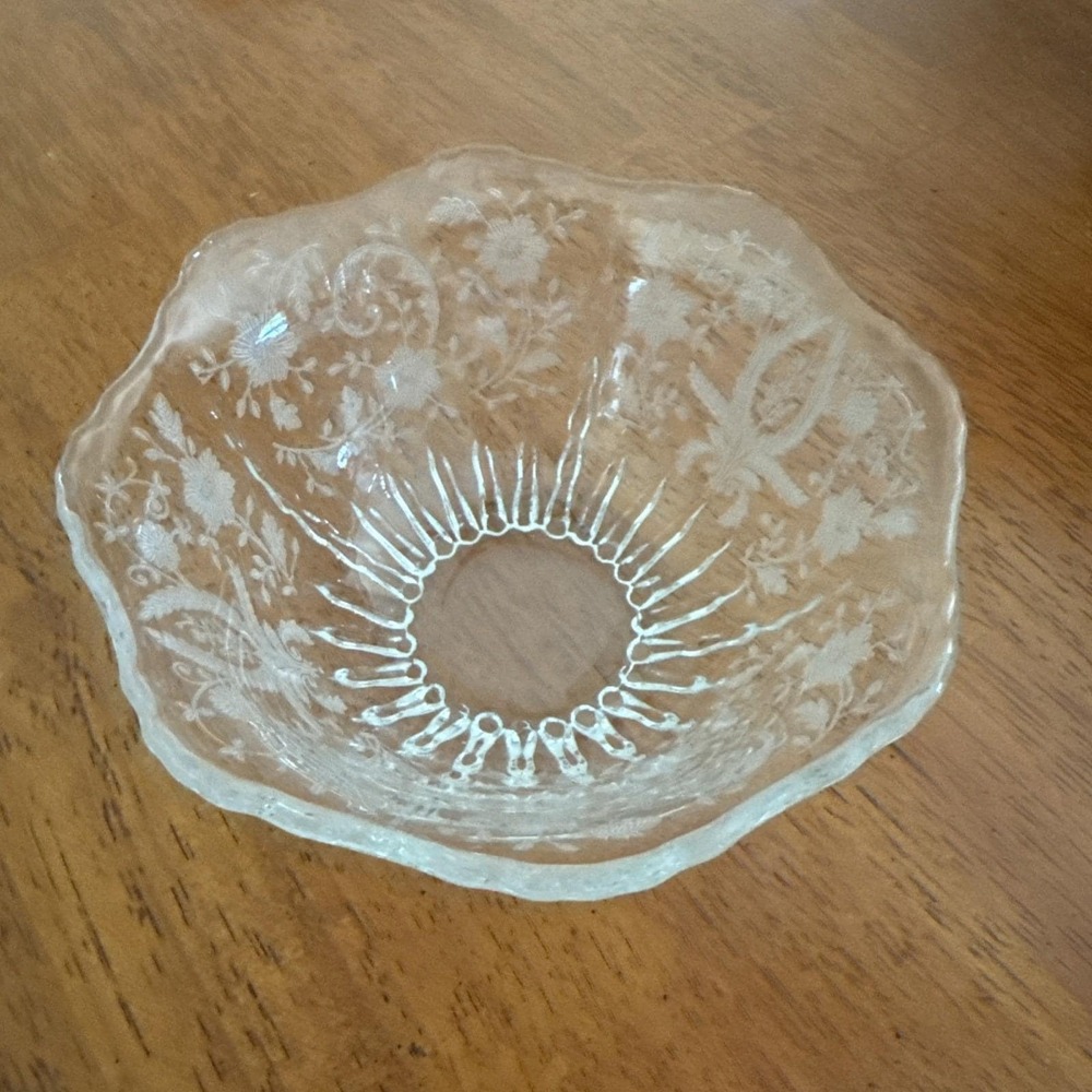 Vintage Martinsville "Prelude" Floral Etched Glass Condiment Bowl